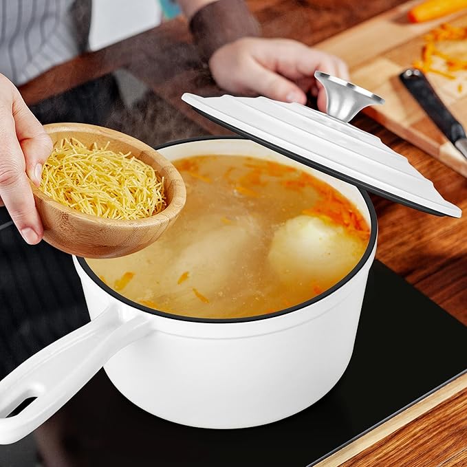 1 QT Enameled Cast Iron Saucepan, Leonyo Sauce Pan - Image 6