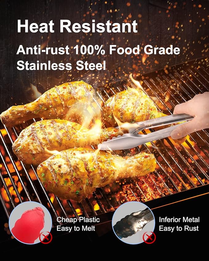 Cooking Tongs with Teeth, Premium Stainless Steel Kitchen Tongs Set of 2-9" and - Image 2