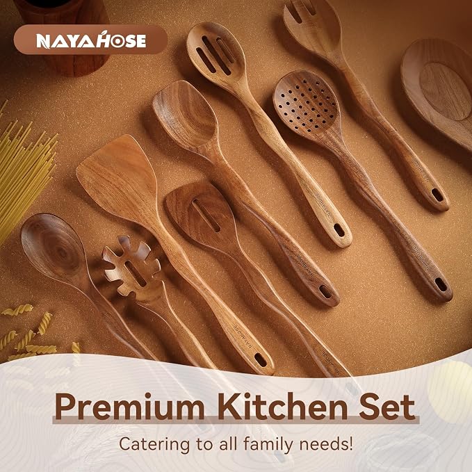 Wooden Spoons for Cooking, Non Scratch, Easy Clean, Natural Teak Wooden - Image 3