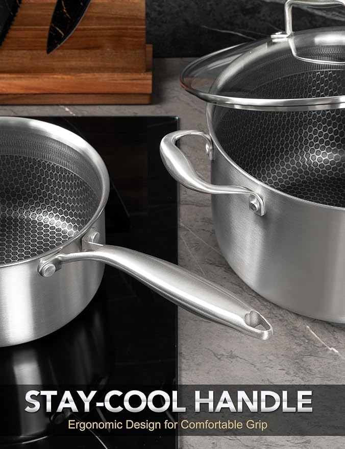 MICHELANGELO 6 Pcs Tri-ply Stainless Steel Pot Set, 2QT & 3QT & 8QT Pot - Image 3