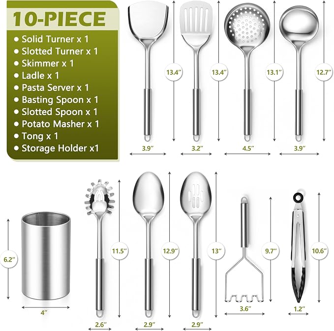 E-far Cooking Utensils Set, 10-Piece Stainless Steel Kitchen Utensils - Image 2