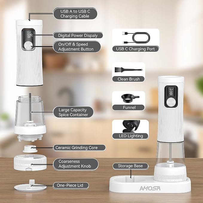 Electric Salt and Pepper Grinder Set, Upgrade 2-Speed Setting, External 5 - Image 9
