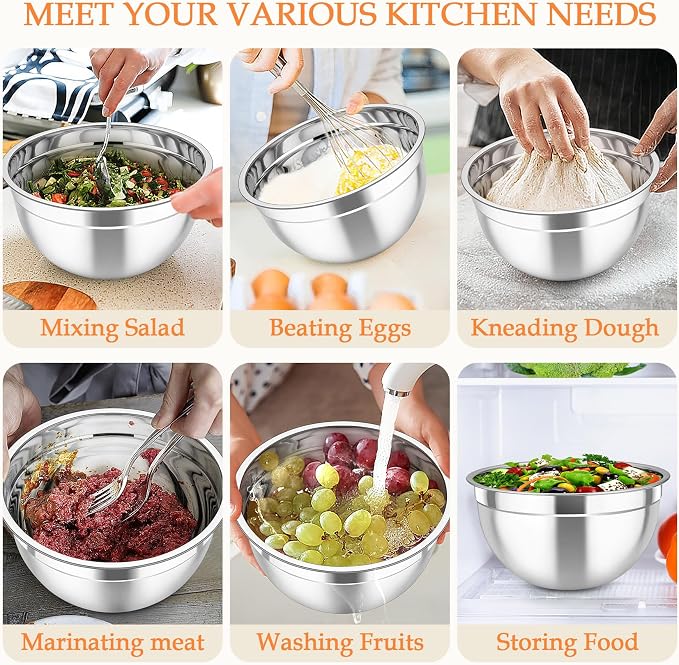 TeamFar Mixing Bowls, Stainless Steel Nesting Salad Bowls - Image 7
