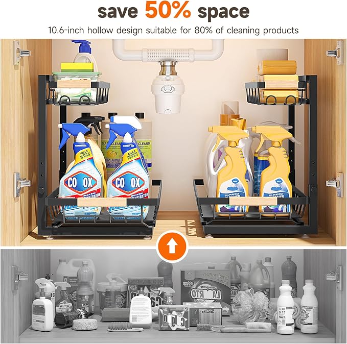 Sevenblue 2 Packs Under Sink Organizer, Height Adjustable 2 Tier Under Kitchen - Image 3