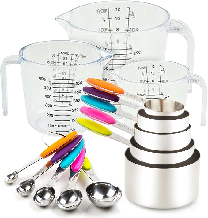 Measuring Cups and Spoons Set 13 Piece. Includes 10 Stainless Steel Measuring by CONTROLKITCHEN