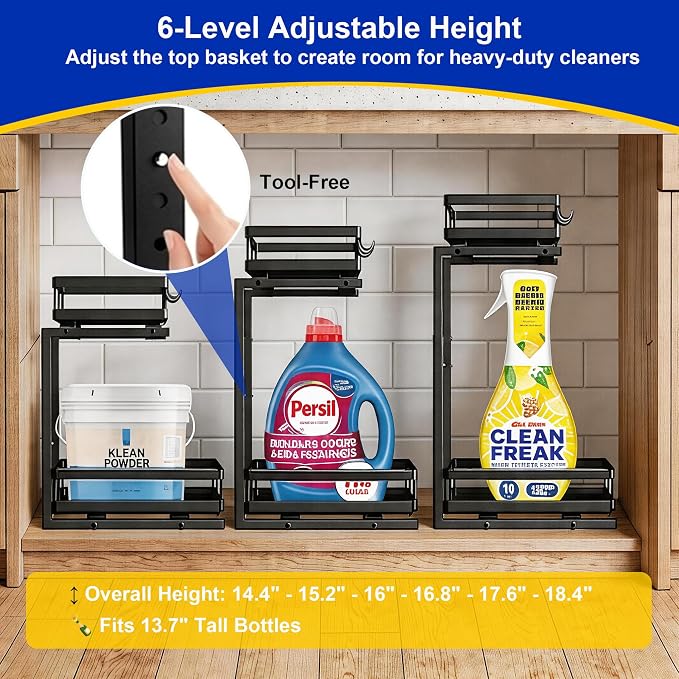 Under Sink Organizer, Dual-Rail Ball-Bearing, Under Kitchen Sink Organizer - Image 4