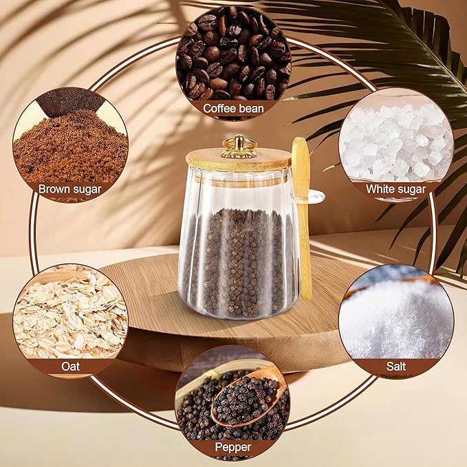 holoith Sugar Jar with Lid and Spoon, 24oz Large Glass Spice Jars - Image 7