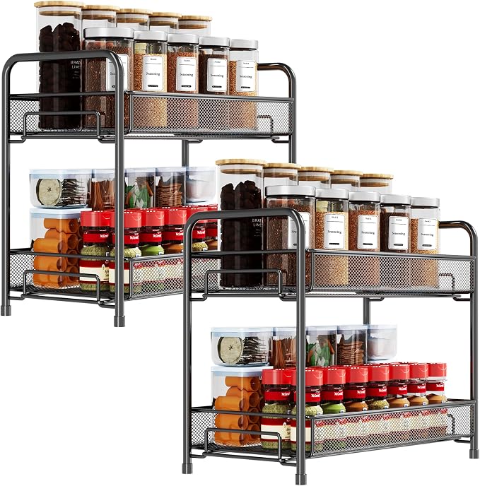 Spice Rack Organizer for Countertop 2 Pack, 2-Tier Counter Foldable Metal by Xpatee