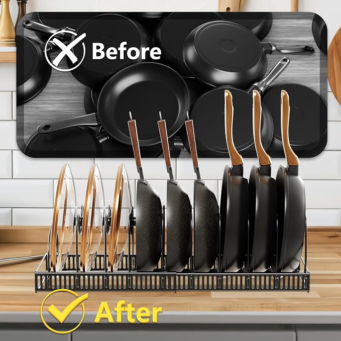 Pots and Pans Organizer Rack for Under Cabinet Expandable Pot Lid holders - Image 5