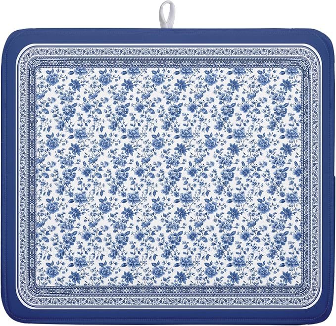 Blue Floral Branches Dish Drying Mat by Kawani