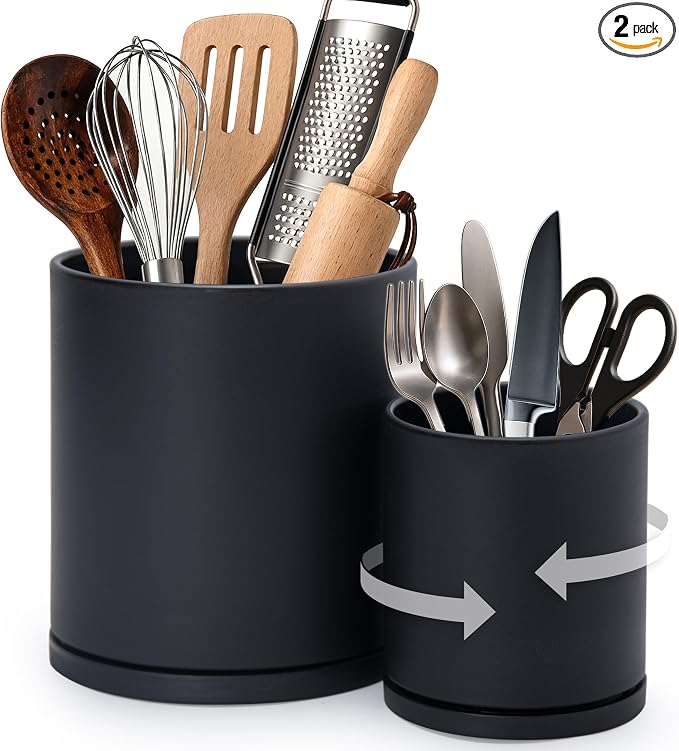 D'vine Dev 360° Rotating Utensil Holder Set – 7.2"+5" Kitchen Utensil Crocks by DvineDevPlanterPotsandStand