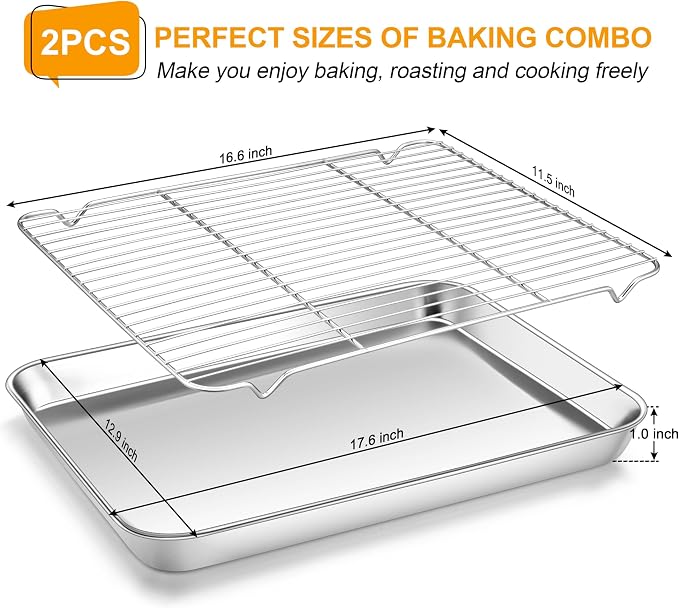 Homikit Baking Half Sheet with Rack, Metal Bacon Tray with Wire Cooling Rack - Image 2