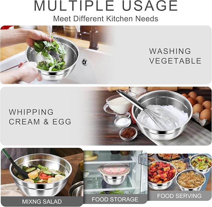 HaWare Mixing Bowls with Airtight Clear Lids, 6-Piece Stainless Steel Strong - Image 6
