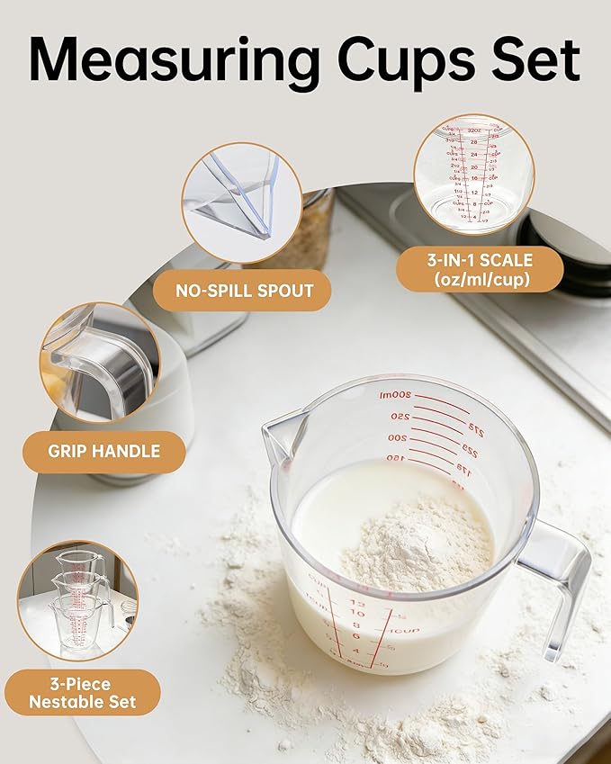 Measuring Cups, Plastic Measuring Cups Set of 3-1000ml, 300ml - Image 3