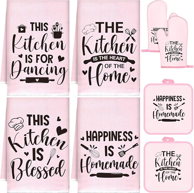 Leinuosen 8 Pcs Kitchen Towels and Oven Mitts Sets Pot Holders Dishcloths Set by Leinuosen