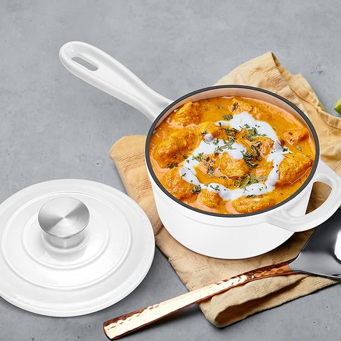 2 Quart Saucepan with Lid, Leonyo Enameled Cast Iron Sauce Pan, Heavy Duty - Image 8