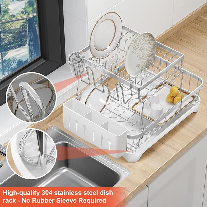 Dish Drying Rack for Kitchen Counter, 2-Tier 304 Stainless Steel Dish Rack - Image 8