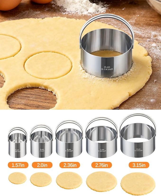 Biscuit Cutter Set with Handle, 5 Piece Stainless Steel Round Cookie Cutter Tool - Image 8