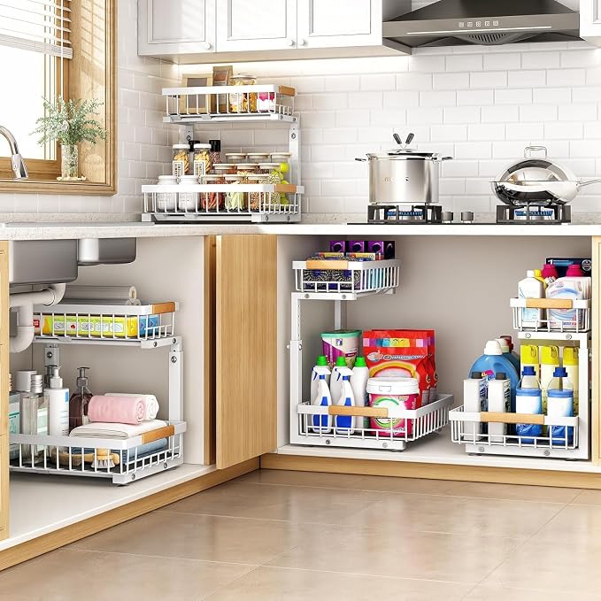 PXRACK Under Sink Organizer, Adjustable Height, 2 Tier Pull Out Under Cabinet - Image 7