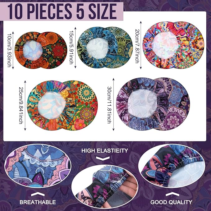 Patelai 10 Pcs Bowl Covers Reusable in 5 Size Stretch Cloth Fabric Elastic Food - Image 2