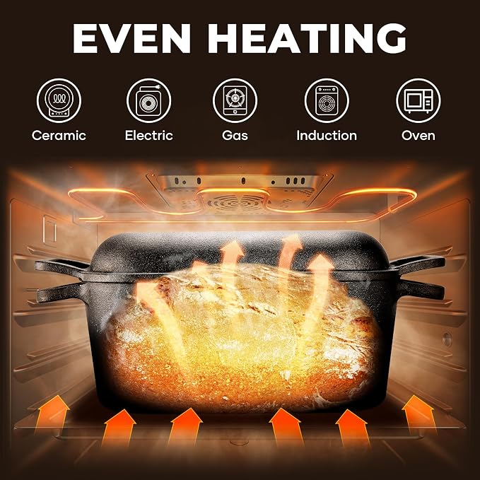 Oval Dutch Oven for Bread Baking, Pre-seasoned Cast Iron Bread Pans for - Image 3