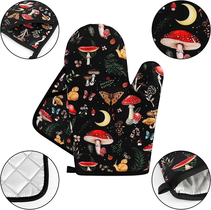 Mushroom Oven Mitts and Pot Holders Sets Cute Oven Gloves Heat Resistant 4 Pcs - Image 3