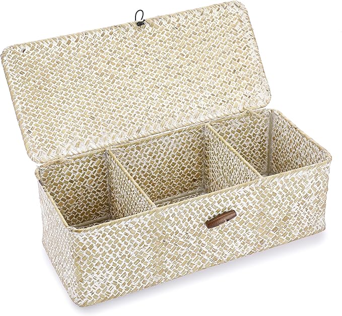 Hipiwe Seagrass Storage Basket Bin 3 Sections Hand-Woven Wicker Baskets - Image 9