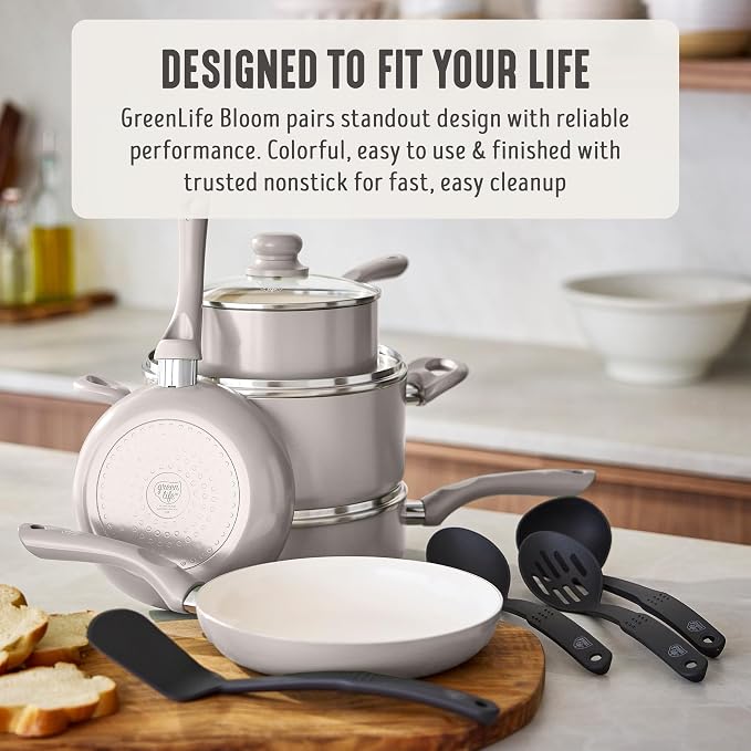 GreenLife 16-Piece Nonstick Cookware Set, Non-Toxic Ceramic Pots and Pans Set - Image 3