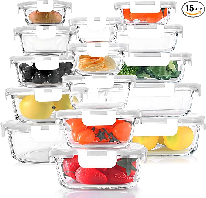 KOMUEE 30 Pieces Glass Food Storage Containers Set, Glass Meal Prep Containers by KOMUEEUS