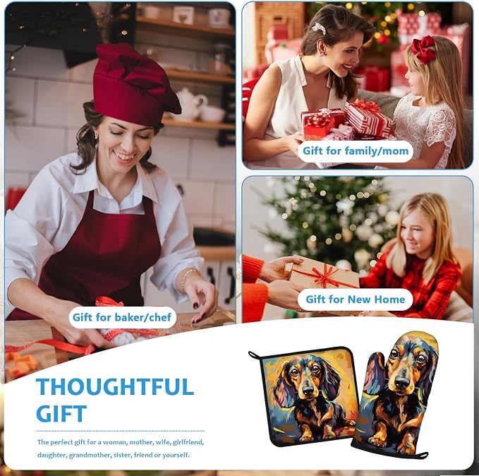 Watercolor Dog Oven Mitts and Pot Holders Sets Heat Resistant 4Pcs Potholders - Image 7