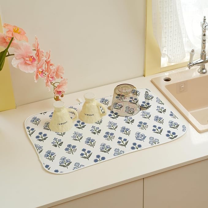 Block Print Dish Drying Mat 18x24 Inches - Image 6