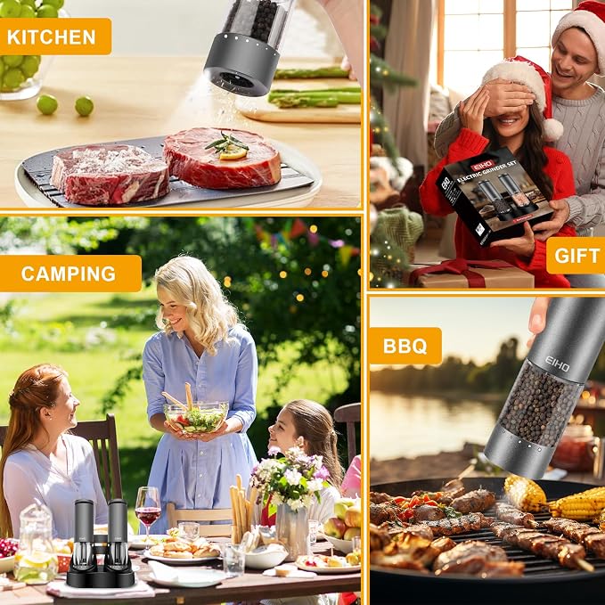 EIHO Electric Salt and Pepper Grinder Set USB Rechargeable, Upgraded External - Image 7
