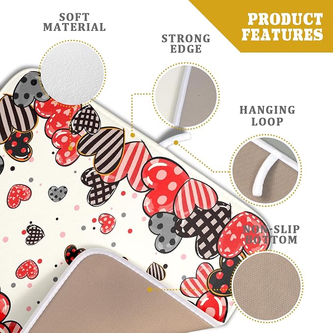 Red Heart Dish Drying Mat 16"x18" Love Dots Microfiber Dish Drainer Rack Mat - Image 4