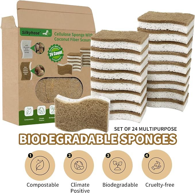 Natural Kitchen Sponges, Biodegradable & Compostable | Non-Scratch Cellulose - Image 3