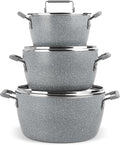 Granitestone Gray Pots and Pans Set Nonstick, 6 Stackable Piece Cooking Pots Set by Granitestone+