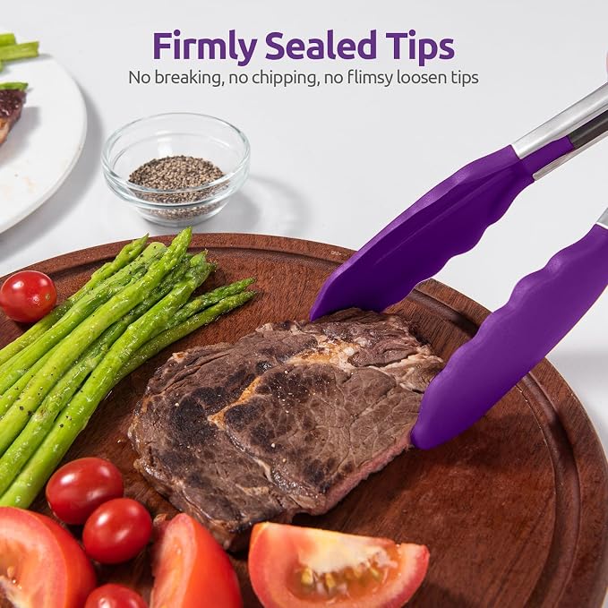 600ºF Heat Resistant Kitchen Tongs: U-Taste 9+12 inch Silicone Cooking Tong Set - Image 9