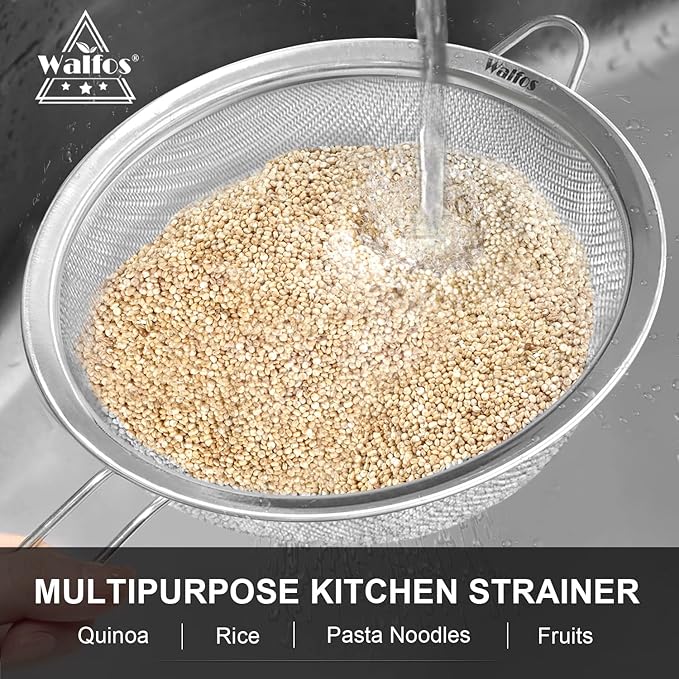 Walfos 6.95 Inch Fine Mesh Strainers, Premium Stainless Steel Colanders and - Image 5