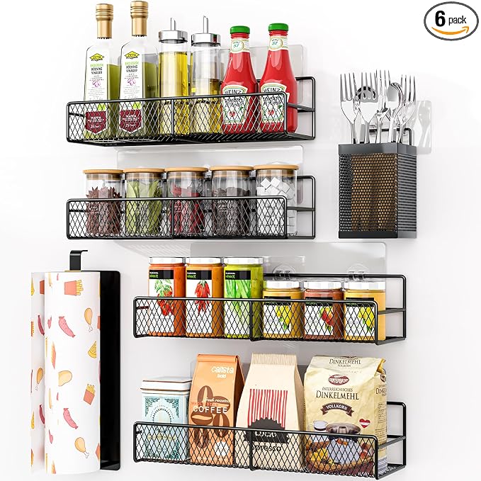 DTUQYX Spice Rack Wall Mounted 6 Pack: 100% Metal & Strong Adhesive Spice by DTUQYX