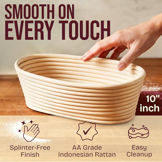 Superbaking 10" Oval Banneton Bread Proofing Basket – Sourdough Starter Kit - Image 5