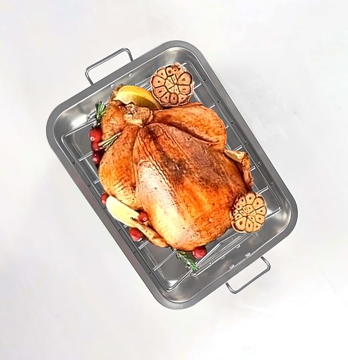 16" Premium Stainless Steel Roaster Pan Set - Image 6