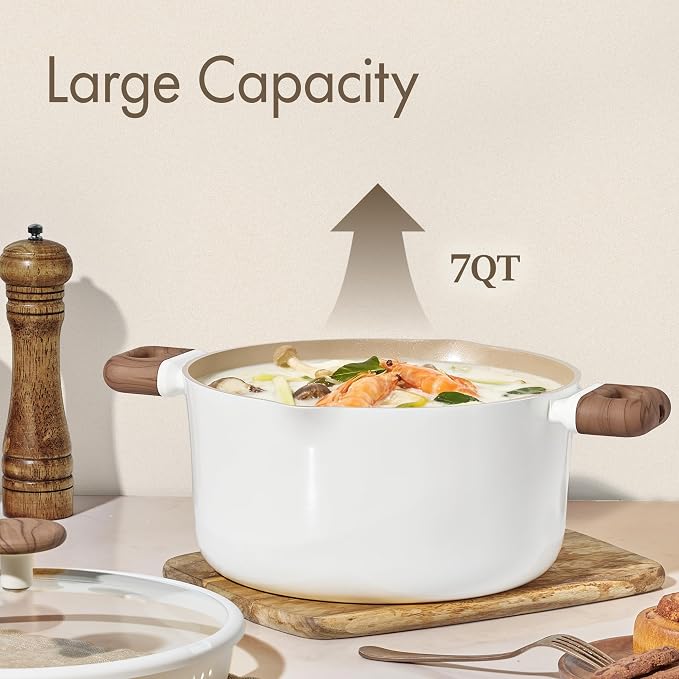 CAROTE Stock Pot with Lid, 7Quart Ceramic Soup Pot Non Toxic, Nonstick Cooking - Image 4