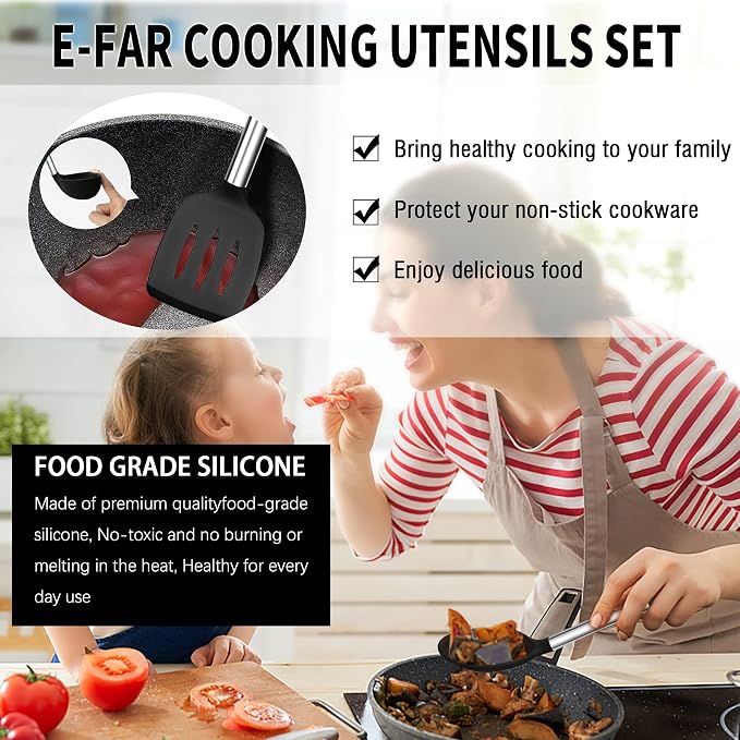 Silicone Kitchen Utensils Set, E-far 30-Piece Cooking Utensils Set - Image 6