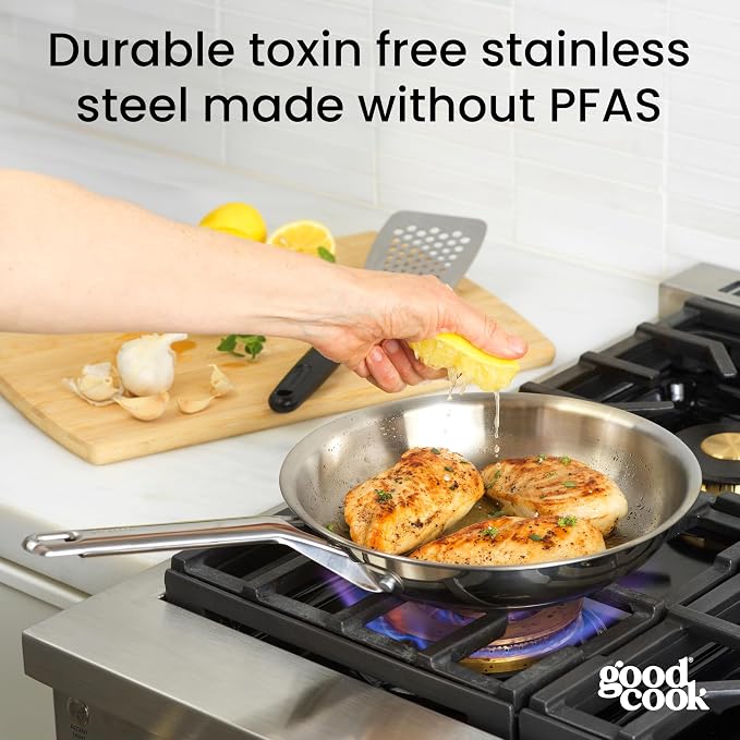 GoodCook Stainless Steel Fry Pan 10-Inch, Oven-Safe to 500F & Induction-Safe - Image 4
