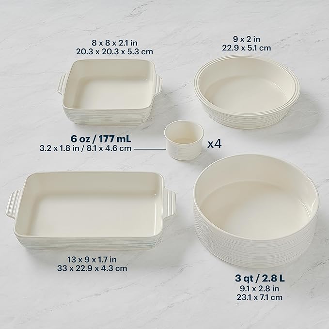 Pyrex 8-Piece Ceramic Complete Bakeware Set, Nonstick Pie, Lasagna Oven Pans - Image 4