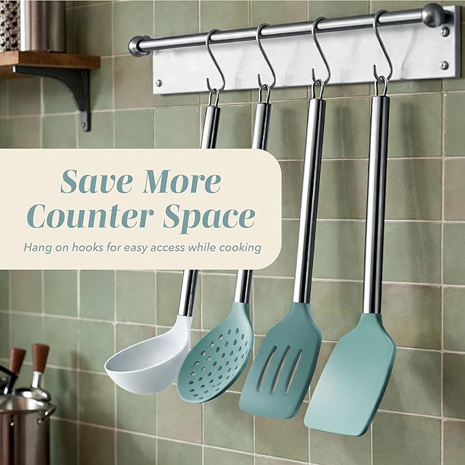 COOK WITH COLOR Silicone Cooking Utensils, Kitchen Utensil Set, Cooking Utensils - Image 4
