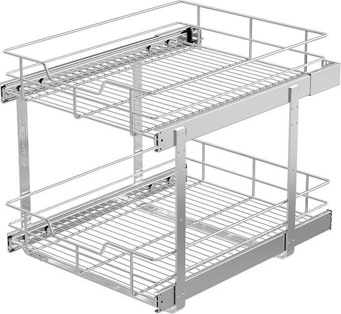 2 Tier Pull Out Cabinet Organizer 18" W X 22" D, Slide Out Drawers by STORKING