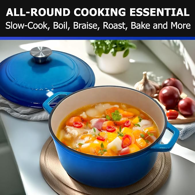 MUELLER HOME 7.5 QT Enameled Cast Iron Dutch Oven, Heavy-Duty Casserole Dish - Image 6