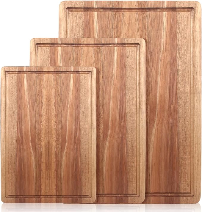 Solid Wooden Cutting Board Set of 3 Acacia Wood Charcuterie Boards Set Hardwood by Ayiaren