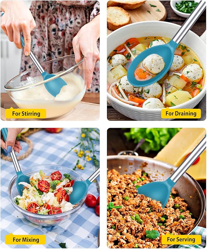 Pack of 2 Large Silicone Cooking Spoons, Non Stick Solid Basting Spoon - Image 4