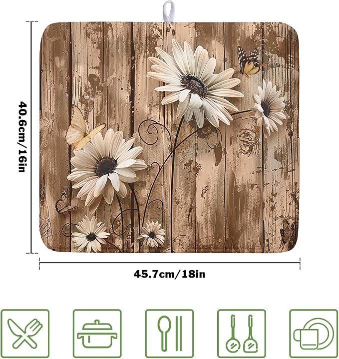 Summer Daisy Flowers Dish Drying Mat - Image 2